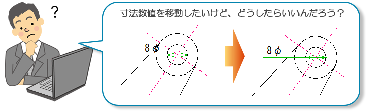 寸法数値を移動したいけど、どうしたらいいんだろう?