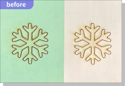 レーザーカット加工前の雪の結晶パーツ