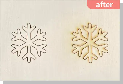 レーザーカット加工後の雪の結晶パーツ