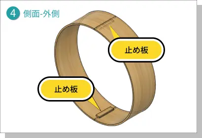 円形のウォールシェルフの「4，側面-外側」を円筒形にした状態